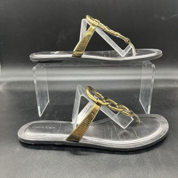 Calvin Klein Swift Sandal womens size 9 silver gold casual summer outdoor E8370 - Picture 2 of 7